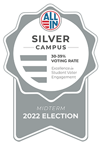 Gray badge that says "Midterm 2022 Election Silver Campus"