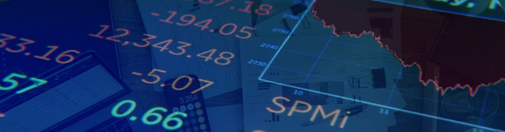 montage of stock numbers and an accountant's desk